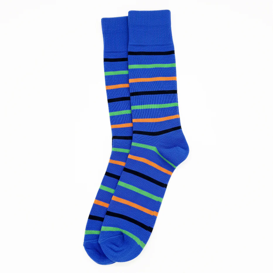 RL POLO VIBRANT STRIPE CREW SOCKS (BLUE/NEON) - Image 2