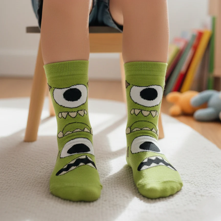 SCREAMING GREEN MONSTER CREW SOCKS (5 - 10 YRS)