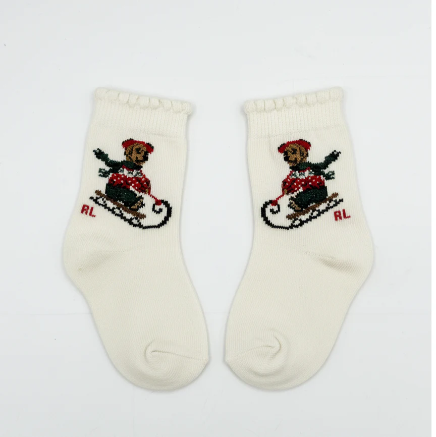 RL POLO SKIER BEAR CREAM SOCKS (0-2YRS)