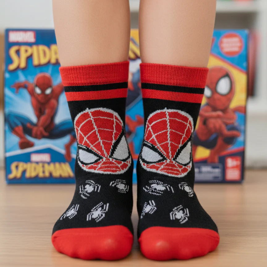SPIDER MAN WEB HEAD BLACK CREW SOCKS (7-10 YRS)