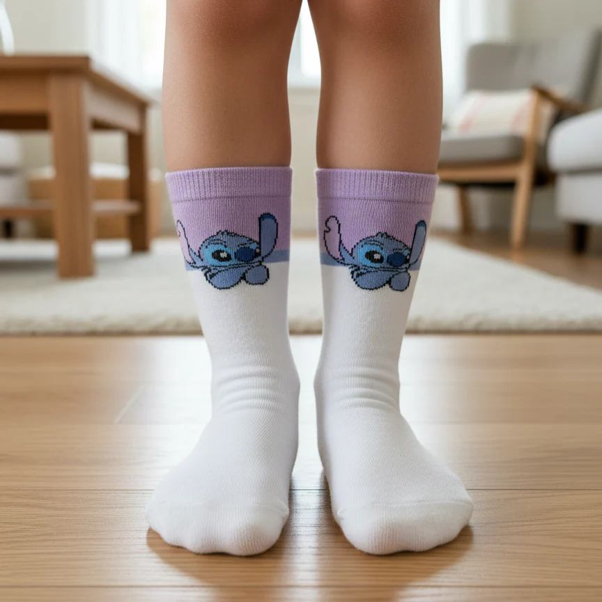 STITCH CHILL MODE PURPLE & WHITE CREW SOCKS (2 - 5 YRS)