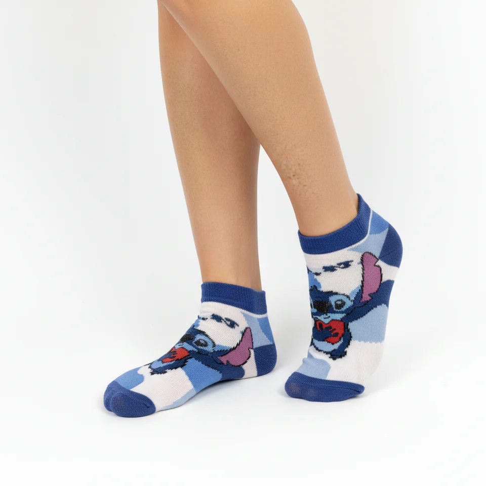 STITCH PLAYFUL BLOCK ANKLE SOCKS (BLUE & WHITE) - Image 2