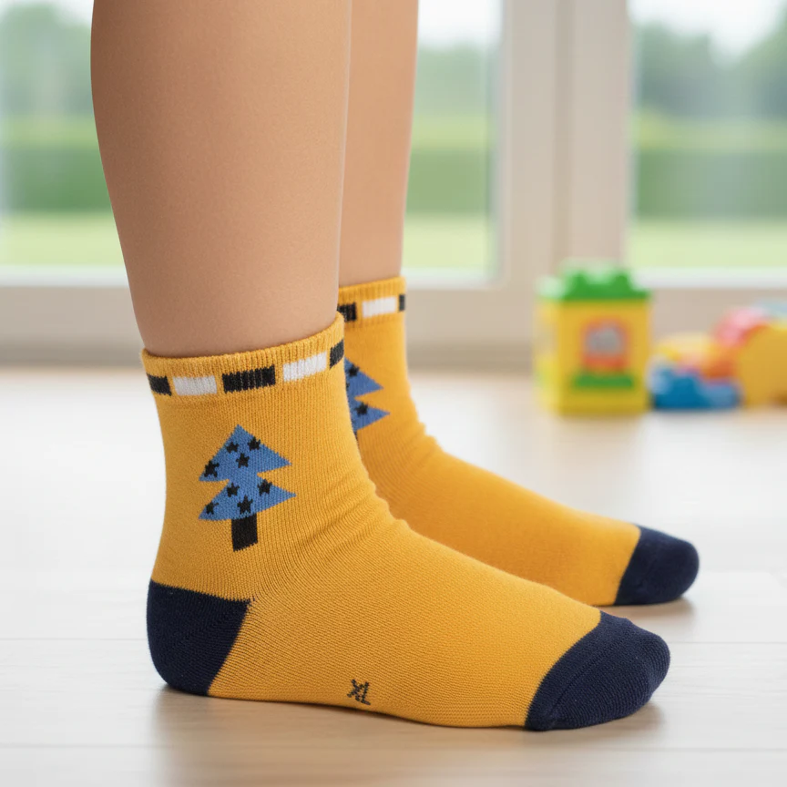 SUNNY YELLOW PINE TREE ANKLE SOCKS (4 - 7 YRS)
