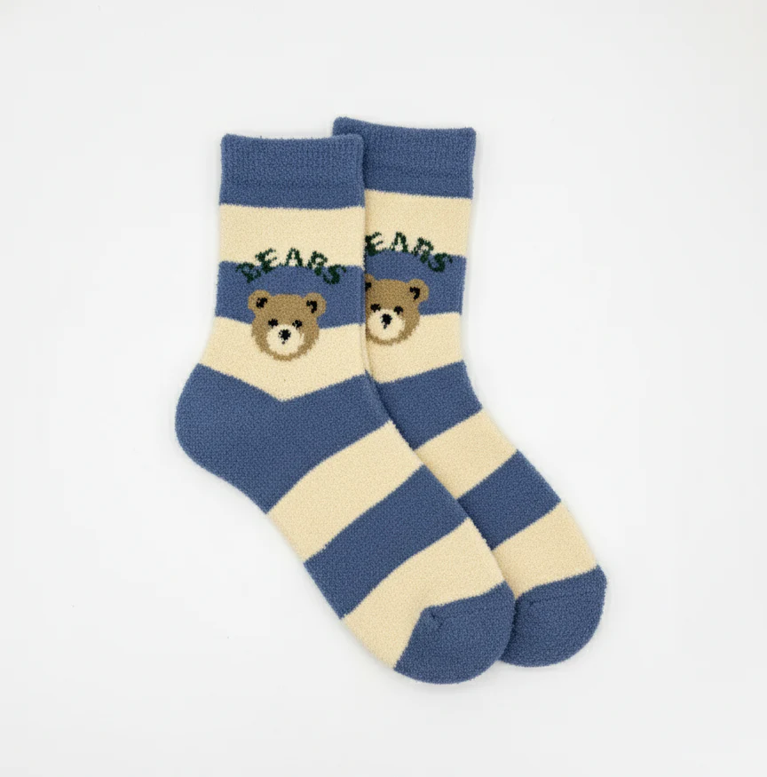TEDDY BEAR STRIPE FUZZY SOCKS