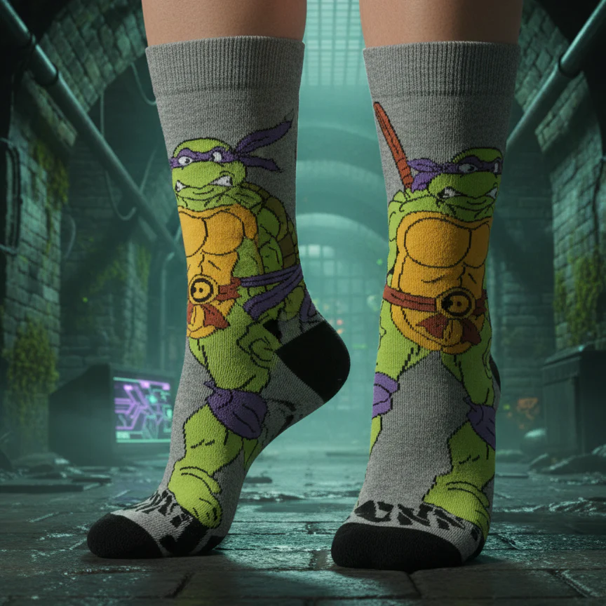 TURTLE POWER DONATELLO STEALTH GREY CREW SOCKS