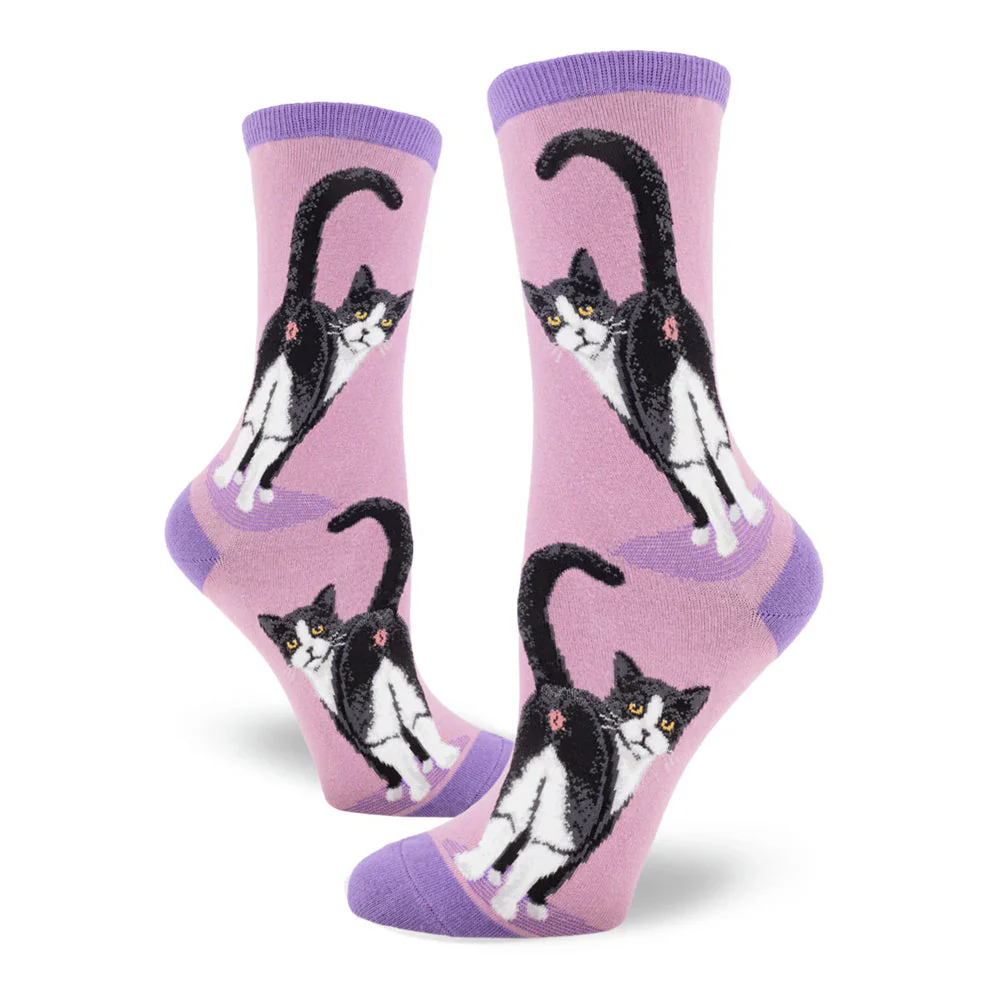 TUXEDO CAT BUTT MAUVE SOCKS