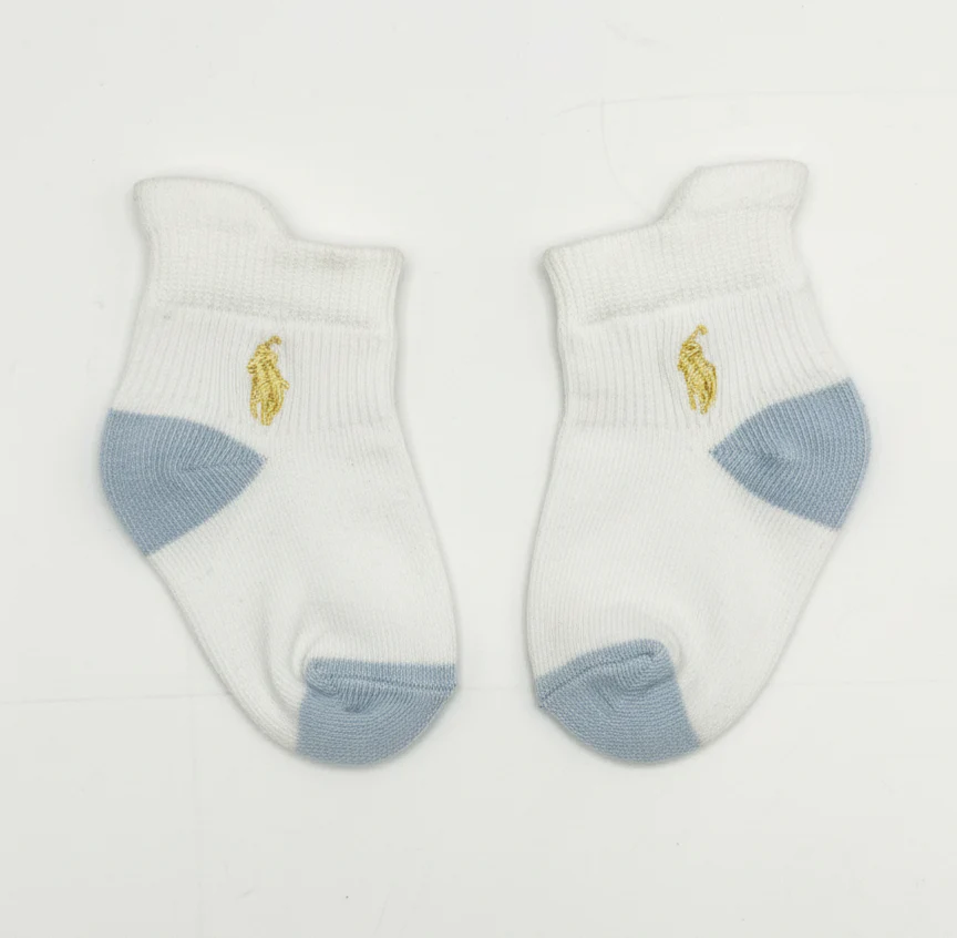 RL POLO WHITE & BLUE TIPPED ANKLE SOCKS (0-2YRS) - Image 2