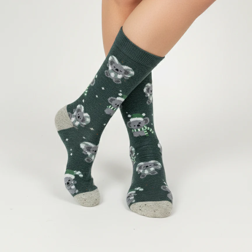WINTER KOALA FOREST GREEN CREW SOCKS